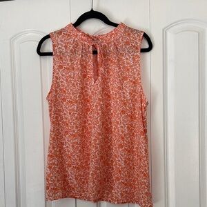 LOFT Orange Floral Sleeveless Tie-Neck Blouse